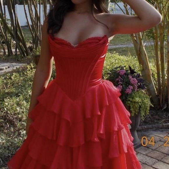 Sherri Hill Vibrant Red Ruffled Prom Dress - Picture 3 of 3